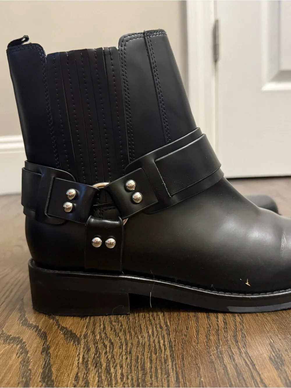 Marc fisher Black Leather Ankle Boots with Buckle Detail